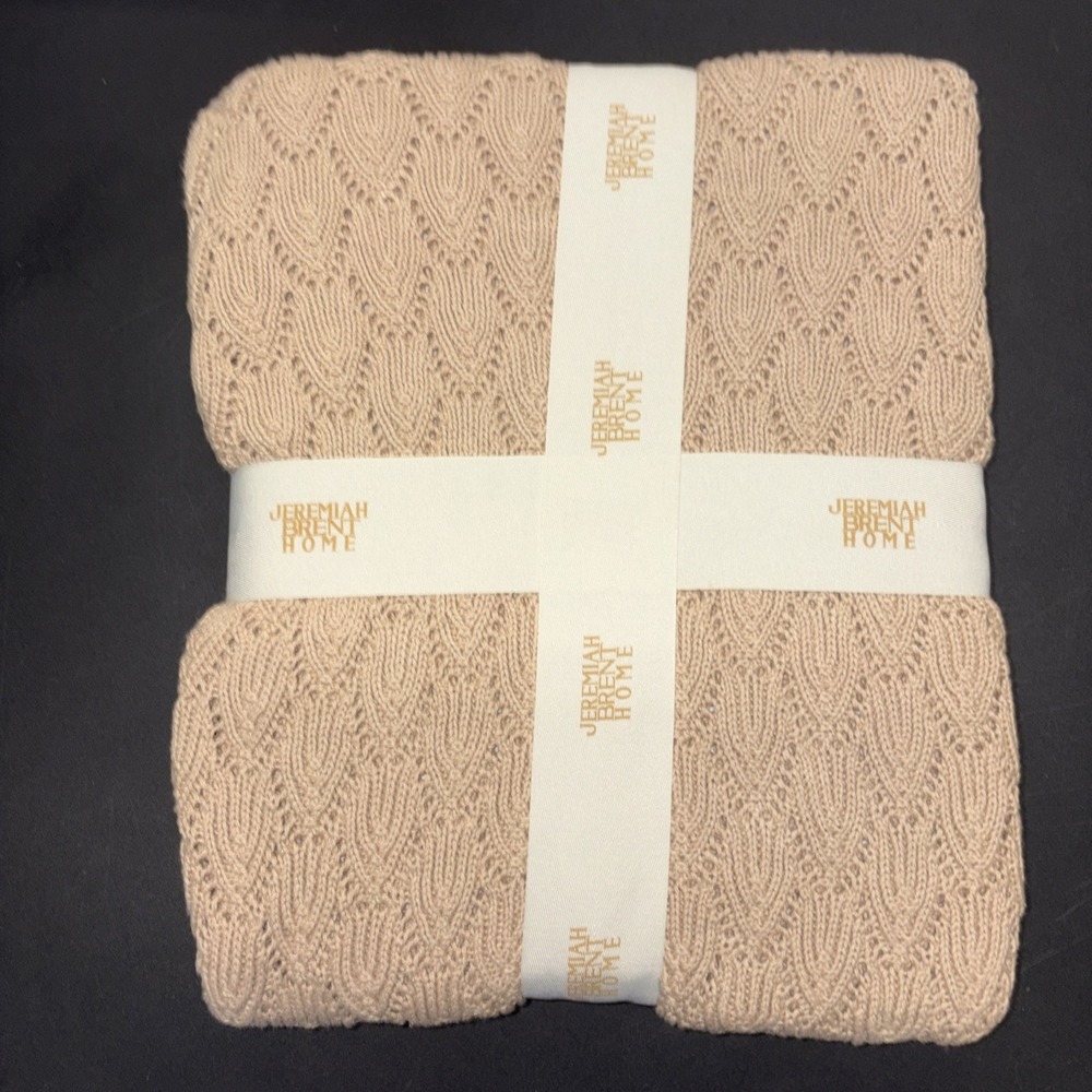 Sand Jeremiah Brent Home 100% Cotton Knitted Pointelle Scallop 50in x 60in 20751